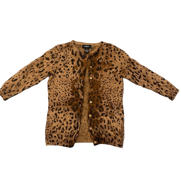 Evelyn Cashmere leopard cardigan xs tan black brown - Picture 1 of 4